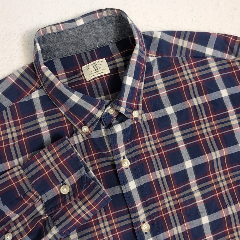 J Crew Shirt Mens Med Blue Red Button Down Preppy Long Sleeve Casual